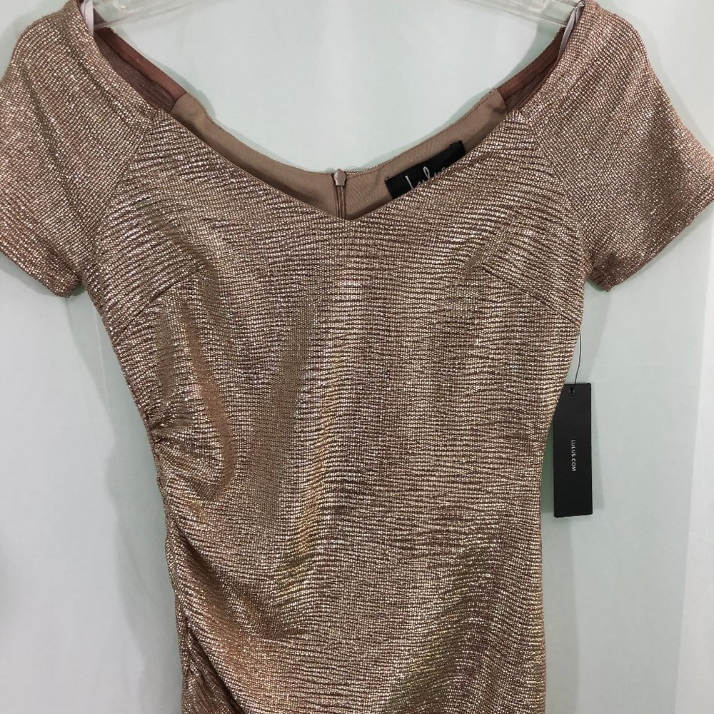 Lulu's Gold Side Ruched Mini Dress NWT - Picture 2 of 4